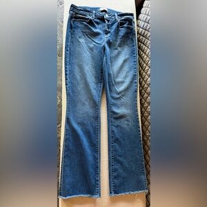 L'AGENCE Dark Blue Straight Leg Low rise Jeans with frayed hem